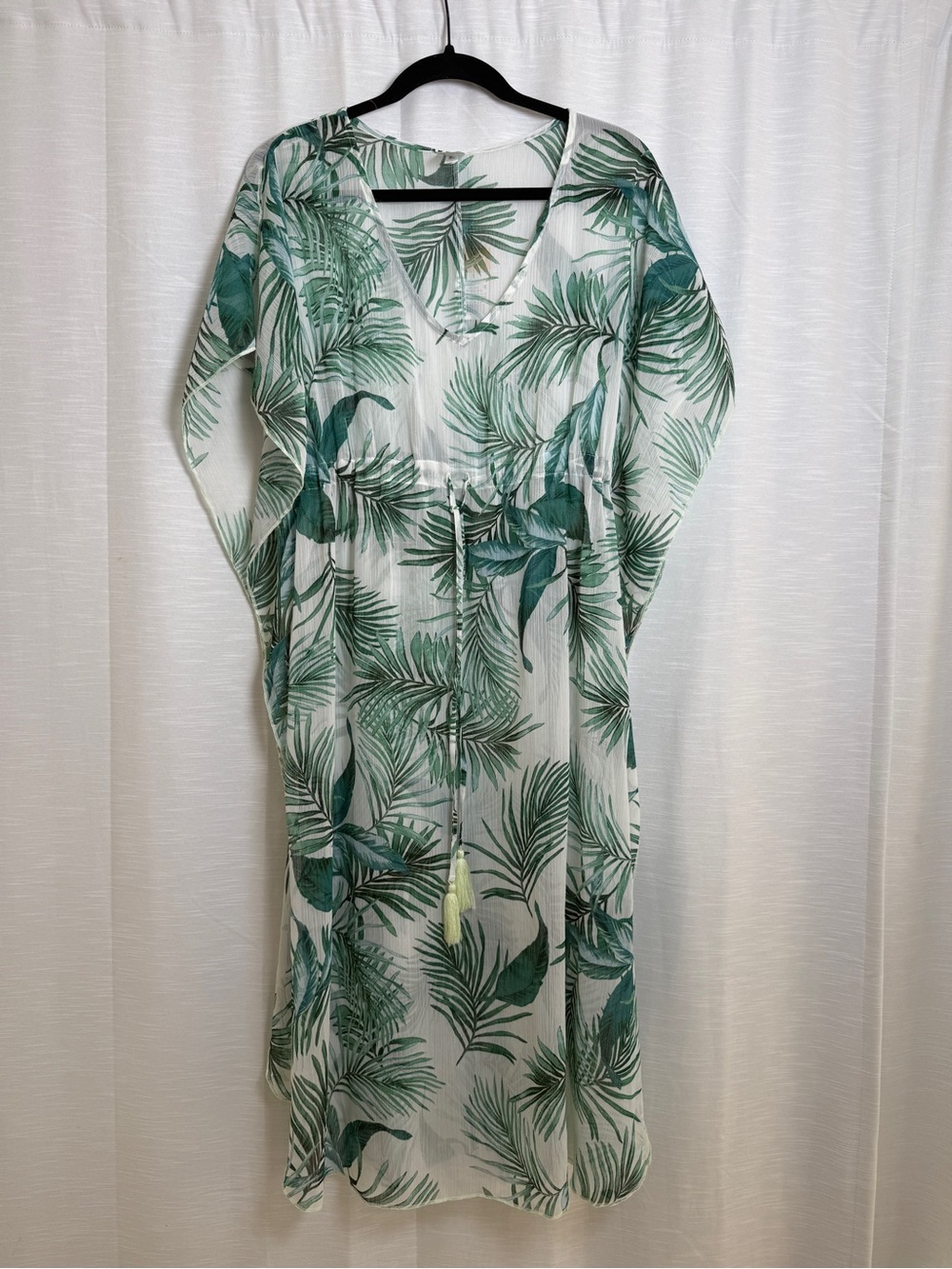 Kona Sol White Green Tropical Palm Print Maxi Cover Up Dress | Size S NWT - Picture 4 of 15